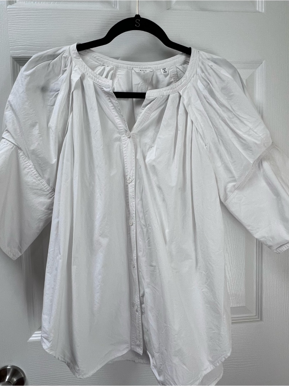 A.L.C. White Gathered Button-Front Blouse